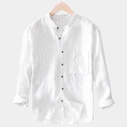 Mens Linen Cotton Striped Breathable Shirts