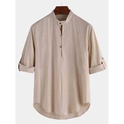 Cotton Long Sleeve V-Neck Casual Shirt